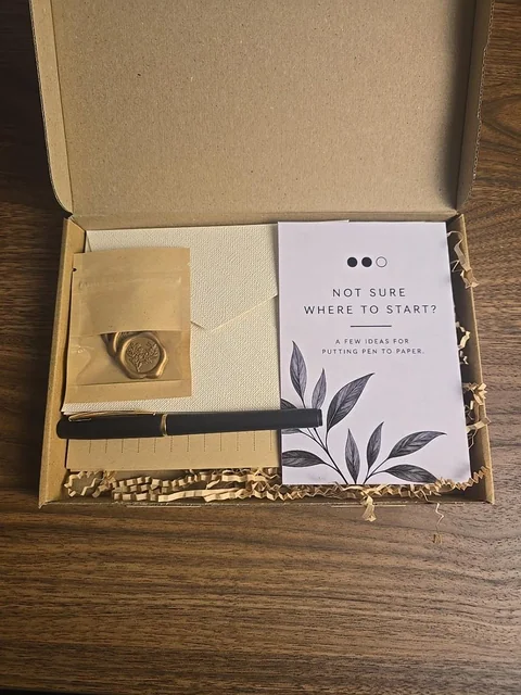 Cream Write Back stationery in the open presentation box